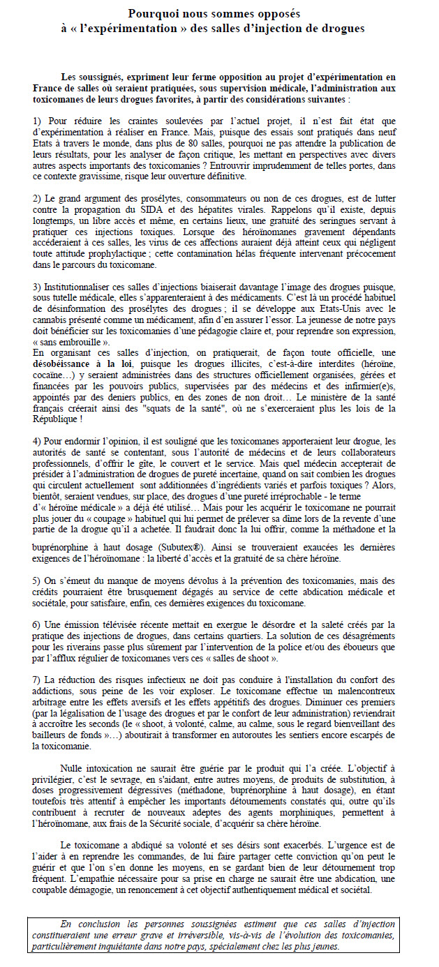Pourquoi ns sommes opposés aux salles d injection